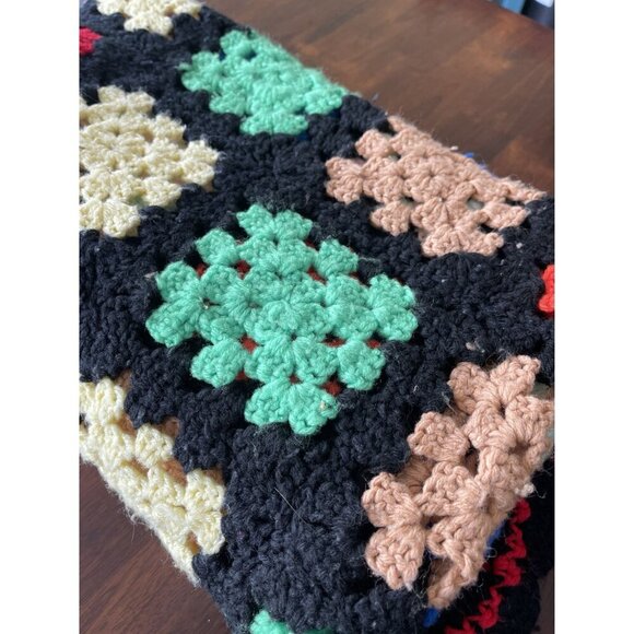 Vintage Granny Square Afghan Handmade Knitted Throw Lap Blanket - Picture 12 of 12